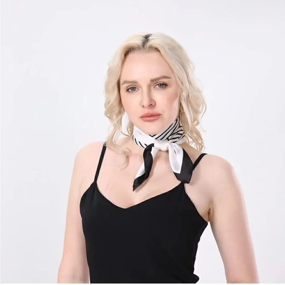 Black and White Striped Silky Scarf